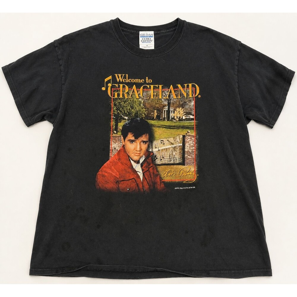 Elvis Presley Welcome to Graceland T Shirt XL Black Gildan Double Sided